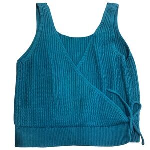 Vince Green Crossover Knit Side Tie Cotton Sweater Tank M Minimalist Quiet Luxe